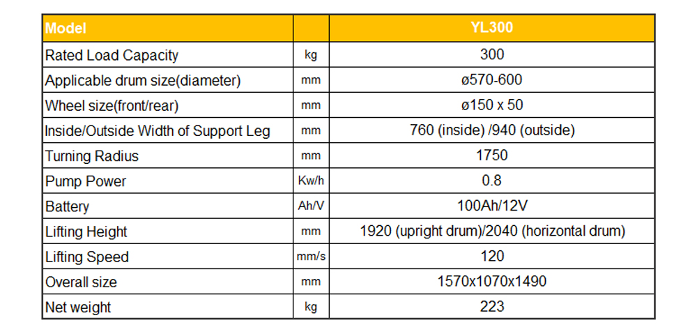 YL300 semi-electric drum dumper